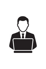 Icon of businessman using laptop for corporate work or online communication