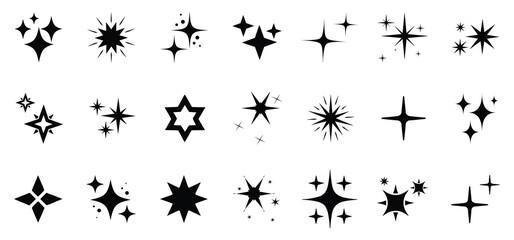 Sparkle star icon set. Sparkle, stars or shine icon set vector collection of different stars in black color. Shine icon. 