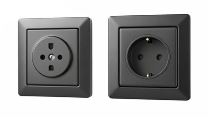 Two dark gray electrical power sockets isolated on transparent background