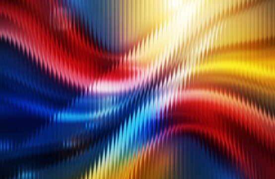 Dynamic Red, Blue, and Gold Abstract Swirl with Vertical Textured Bars and Intense Light Burst.