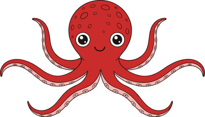 Cartoon red octopus character, cute sea animal illustration, marine creature design, ocean wildlife art, children’s educational graphic, playful tentacles