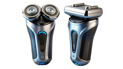 Electric shaver with rotary head and foil head isolated on transparent background