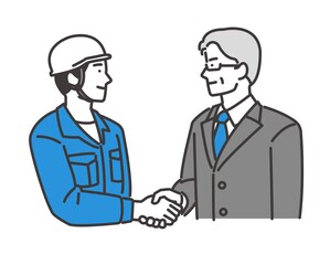 作業員と握手するビジネスパーソンのイラスト