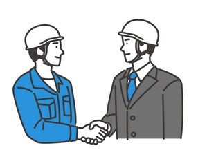 作業員と握手するビジネスパーソンのイラスト