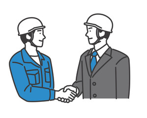 作業員と握手するビジネスパーソンのイラスト