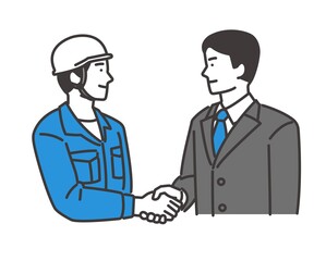 作業員と握手するビジネスパーソンのイラスト