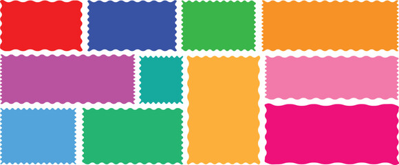 Colorful fabric swatches with zig-zag edges abstract background