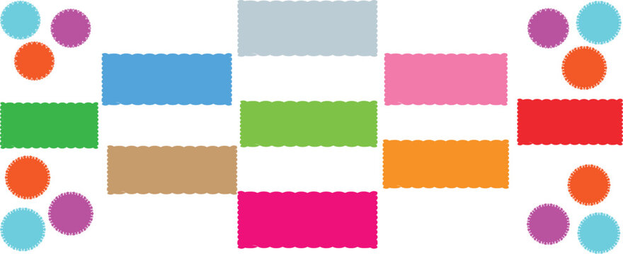 Colorful fabric swatches with zig-zag edges abstract background