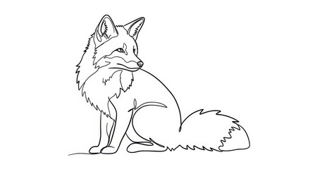 Naklejka premium Single continuous line drawing depicts a seated wild canine looking to the side