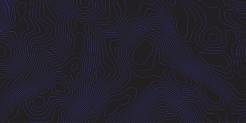 Fototapeta premium Abstract dark topographic pattern with flowing contour lines, organic curves, and subtle blue lighting. Modern, minimal, and atmospheric background ideal for technology, mapping, or design projects.