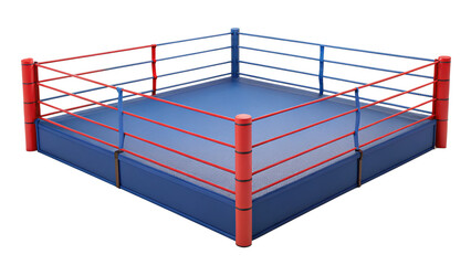 Boxing ring with blue mat and red and blue rope isolated on transparent background