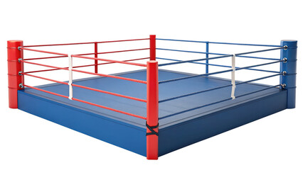 Empty boxing ring with red and blue corner post isolated on transparent background