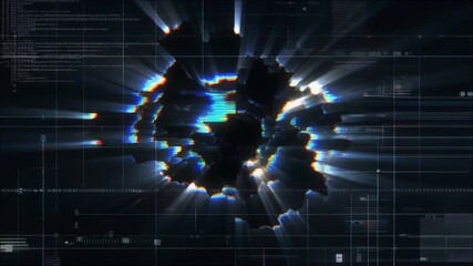 Broken signal glitch effect flickering digital fragments neon data distortion abstract tech background - Powered by Adobe