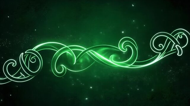 Deep green textured backdrop luminous Celtic knots swirling intricate ornamental pattern mystical animation visual