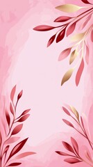 Elegant design featuring pink backdrop adorned with intricate golden leaf motifs for luxurious aesthetic.