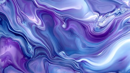 Captivating abstract fluid art with mesmerizing purple and blue liquid paint swirls and waves