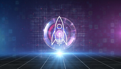 Digital Rocket Launch: A dynamic graphic, showcasing a sleek rocket soaring against a futuristic digital landscape, representing innovation and progress.