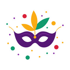 Mardi Gras Mask Silhouette with Beads and Confetti 