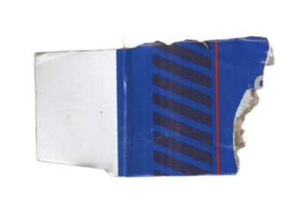 Torn Printed Cardboard Fragment with Blue Stripes Isolated on Transparent Background