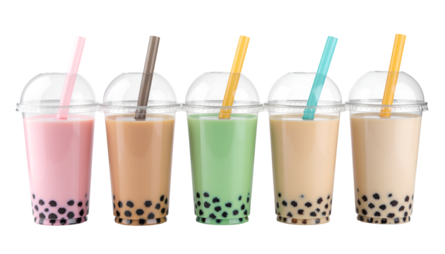 Various Bubble Tea in plastic cups isolated on transparent png - Powered by Adobe