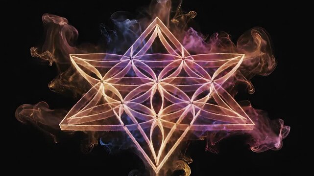 Mystic Merkaba A Mesmerizing Display of Sacred Geometry and Ethereal Smoke Perfect for Spiritual Meditative and Artistic Visuals Evoking a Sense of Harmony and Transcendence.
