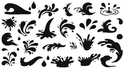 Black Water Splashes Drops Waves Swirls Liquid Elements Collection vector