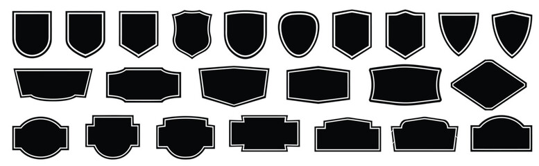 Collection of Black Shield and Label Shapes with White Outline badge crest