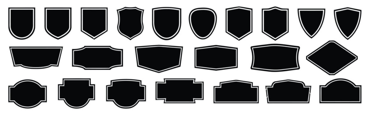 Collection of Black Shield and Label Shapes with White Outline badge crest