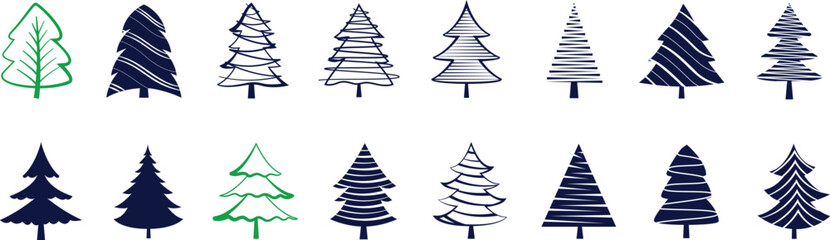 Fototapeta premium pack of christmas pine tree in hand drawn style