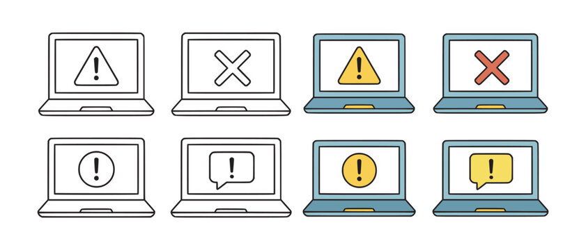 Laptop Error and Warning Icons Set