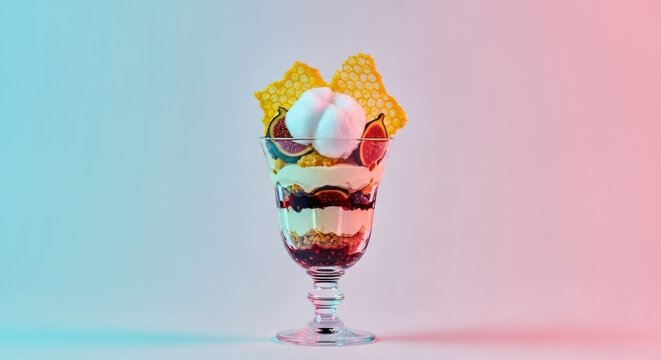 Japaneese cheesecake A delightful fig parfait with layers of creamy yogurt, sweet berry compote, crunchy granola, and delicate honey crisps, topped with fresh figs.