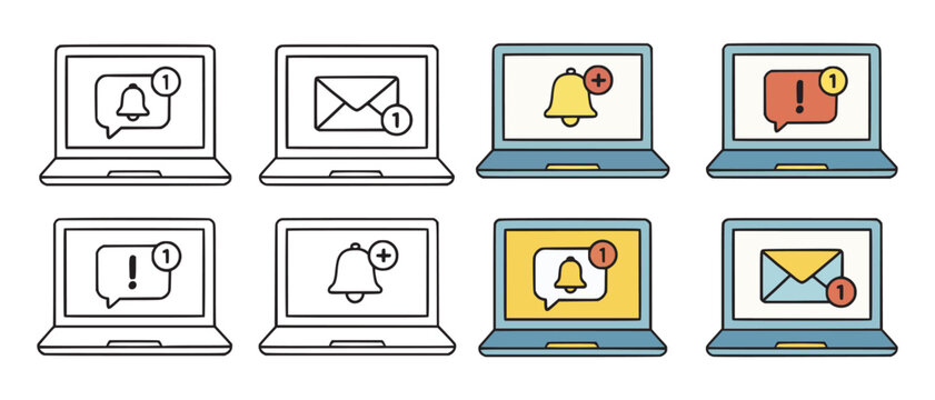 Laptop Notification Icons and Alerts Set