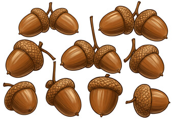 Autumn harvest acorns on branches, natural bounty