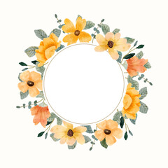 Yellow orange floral watercolor frame