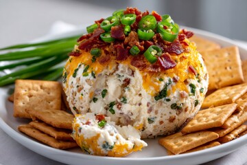 Savory jalapeno bacon cheese ball with crackers