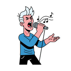 Passionate Singer Performing with Microphone and Musical Notes.