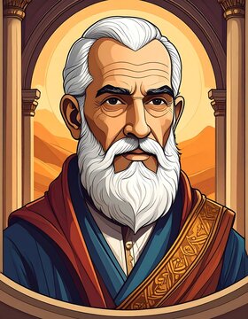 Portrait of a wise old man with white beard.