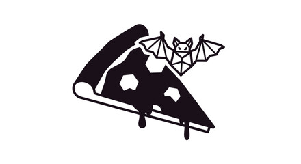 Black and White Pizza Slice with Geometric Bat Design.