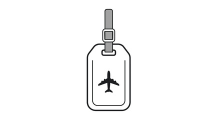 Line Art Luggage Tag with Airplane Icon and Strap.