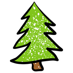 Hand drawn fir tree, Christmas tree in grunge textured doodle style on white background
