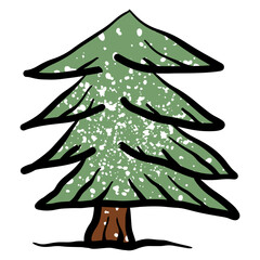 Hand drawn fir tree, Christmas tree in grunge textured doodle style on white
