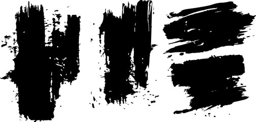 Black grunge brush strokes and paint textures isolated on