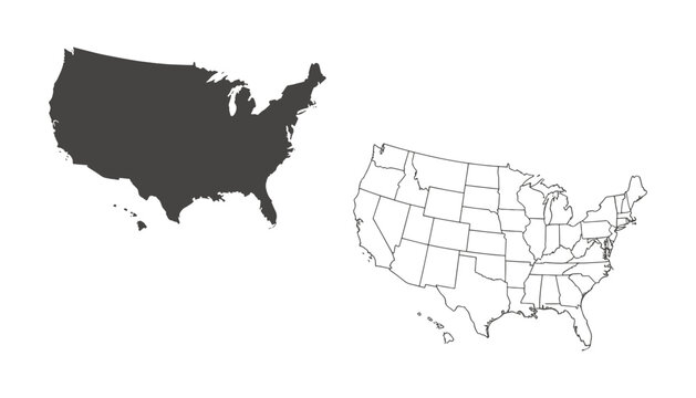 USA Map Vector &mdash; United States of America Map in Flat and Line Design