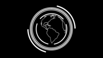 Animation White Futuristic HUD Globe with Concentric Circles and Dots on Black Background earth planet. Futuristic white HUD globe animation with dots and circles, great for digital earth, planet - Powered by Adobe