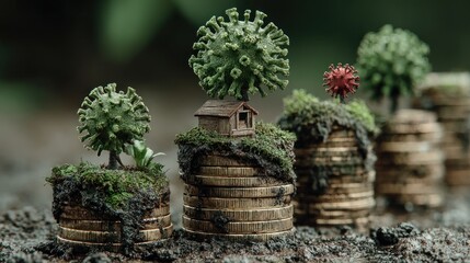 Conceptual image of virus growing on money representing economic impact and growth