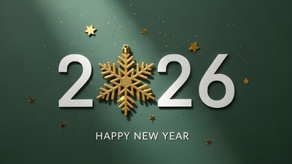 Elegant happy new year 2026 celebration with snowflake ornament and confetti