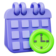 Rendered 3D Illustration of a Stylish Calendar with Clock Time Reminder Icon