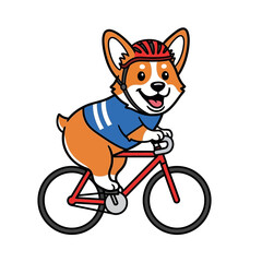 Cute cartoon corgi dog wearing a helmet and riding a bicycle.