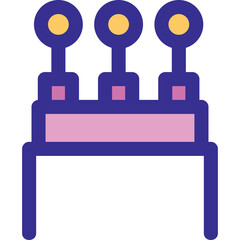 Three Purple Stands With Yellow Circles On Top Against Transparent Background Vector Graphic Illustration