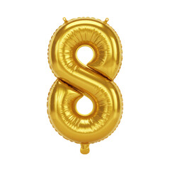Fototapeta premium Golden number eight balloon floating gracefully on an isolated transparent setting